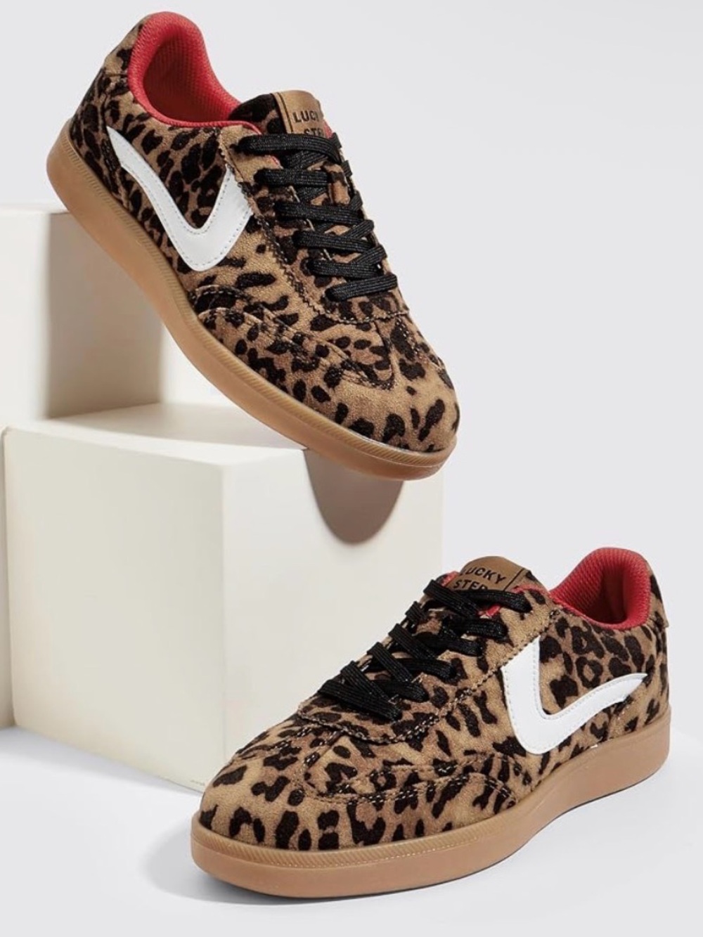 LUCKY STEP- Leopard Print Low-Top Sneakers in Tan